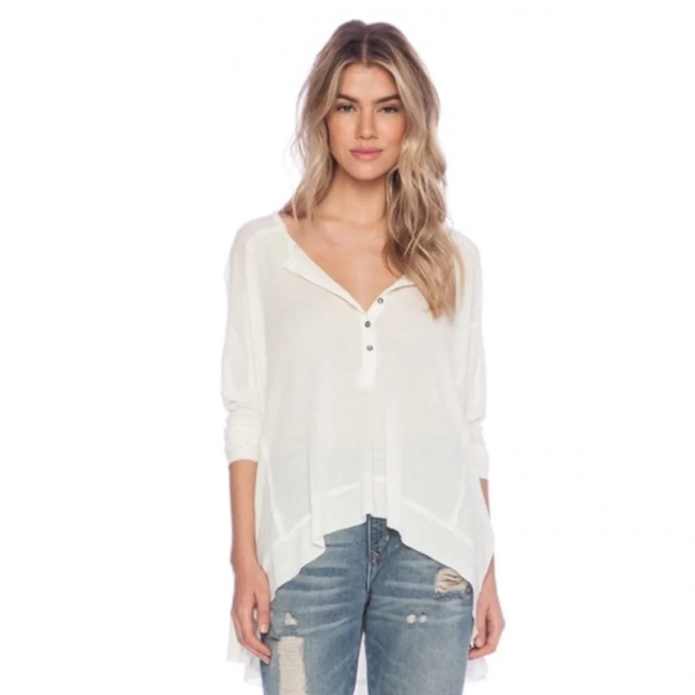 FREE PEOPLE High low oversized tunic thermal top Benedict Canyon Henley in Cream